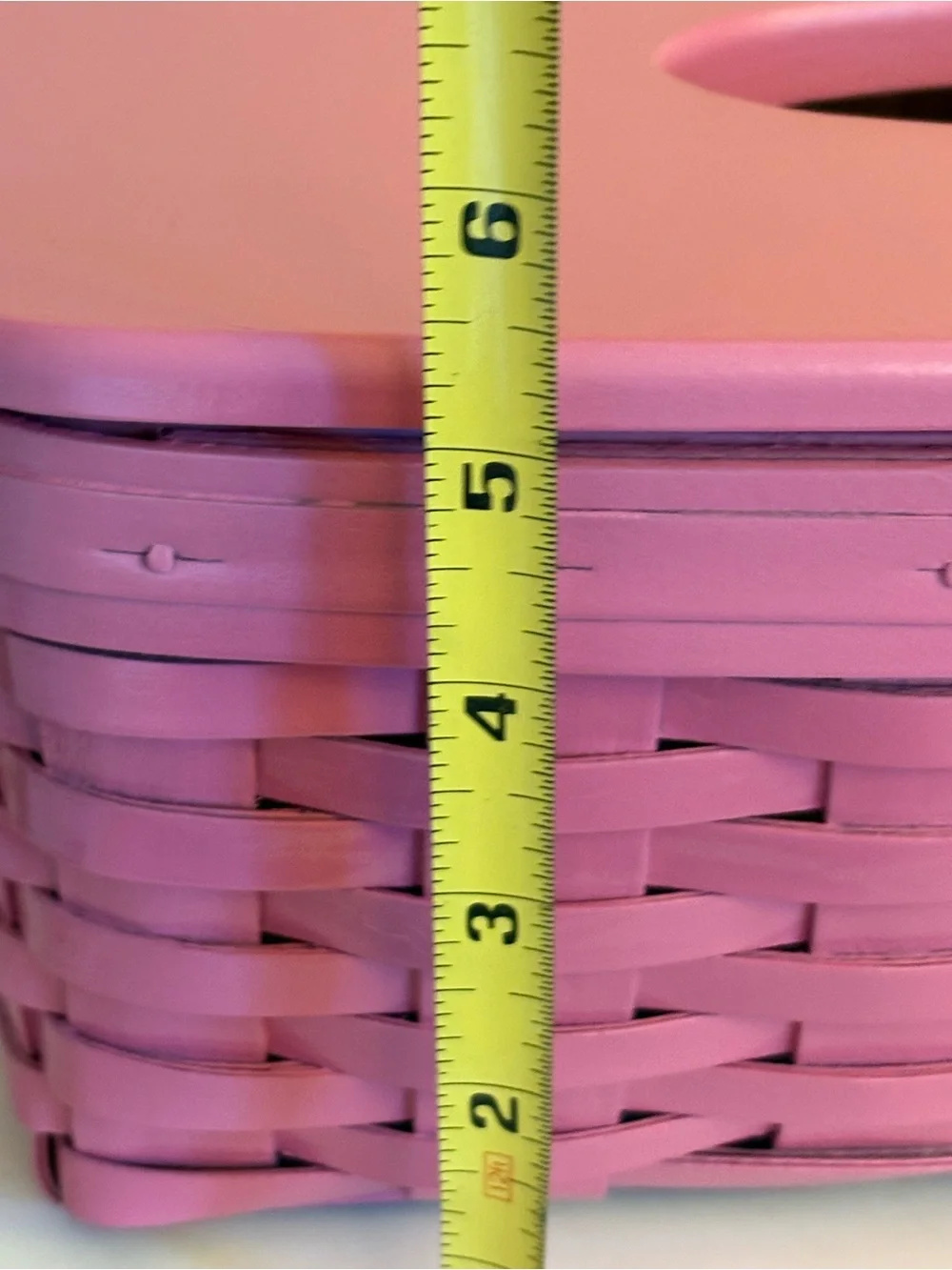 Vintage Longaberger Large Tissue Basket with Wood Lid, Painted Pink Gloss